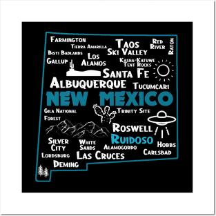 Cute map of Ruidoso New Mexico Albuquerque Map Santa Fe Los Alamos, Taos,Roswell Las Cruces Deming Carlsbad Silver City Posters and Art